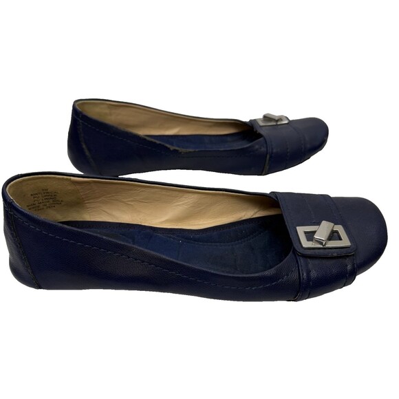 Nine West Ballet Flats Navy Blue Faux Leather Slip On Buckle Accent 9 M‎ Lyrical - Picture 3 of 10